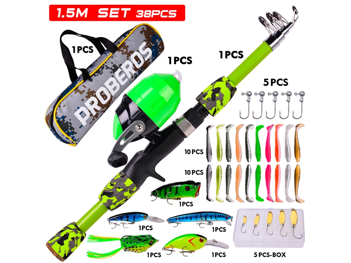 Kit De Pesca Para Niños: Caña Ultraligera De 1,5 M Con Carrete, Señuelos Y Bolsa De Almacenamiento.