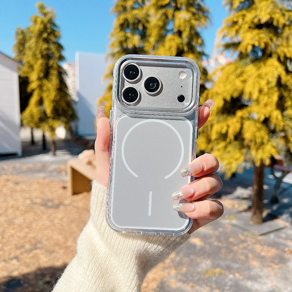 (iphone 14 Pro Max, Gris) Funda Transparente Con Carga Inalámbrica Magsafe Para Iphone