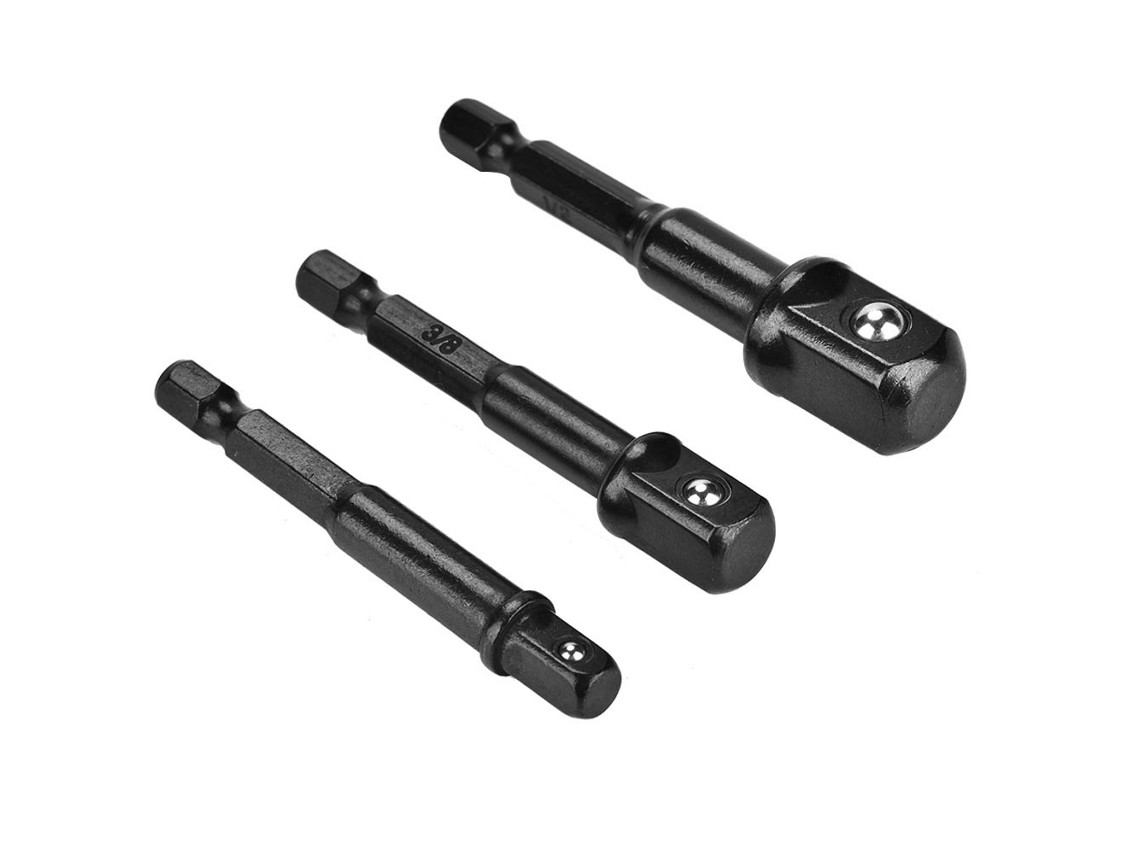 Adaptador de enchufe Sygo (cabeza hexagonal de 1/4" a varias cabezas cuadradas, juego de 3 piezas)