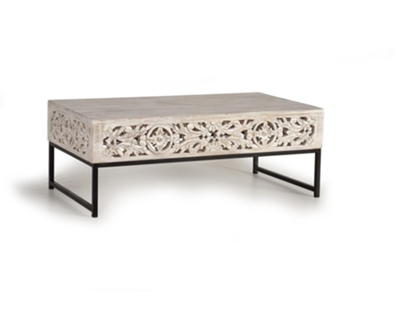 Mesa de café madera de mango y patas de metal color envejecido Blanco.GINER Y COLOMER 40x60x110