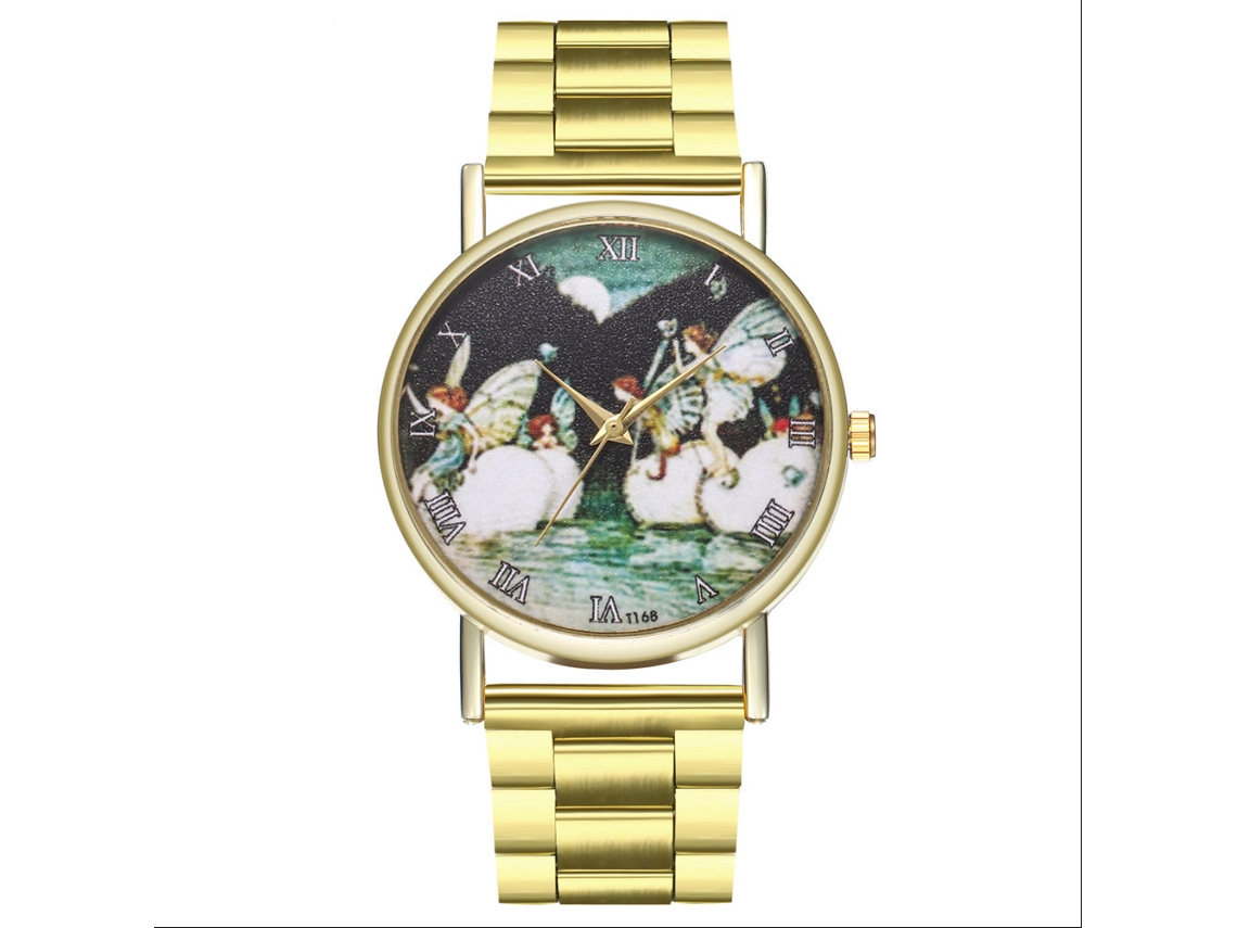 Reloj De Pareja Zhoulianfa Quartz Con Ángeles, Números Romanos Y Esfera Redonda.