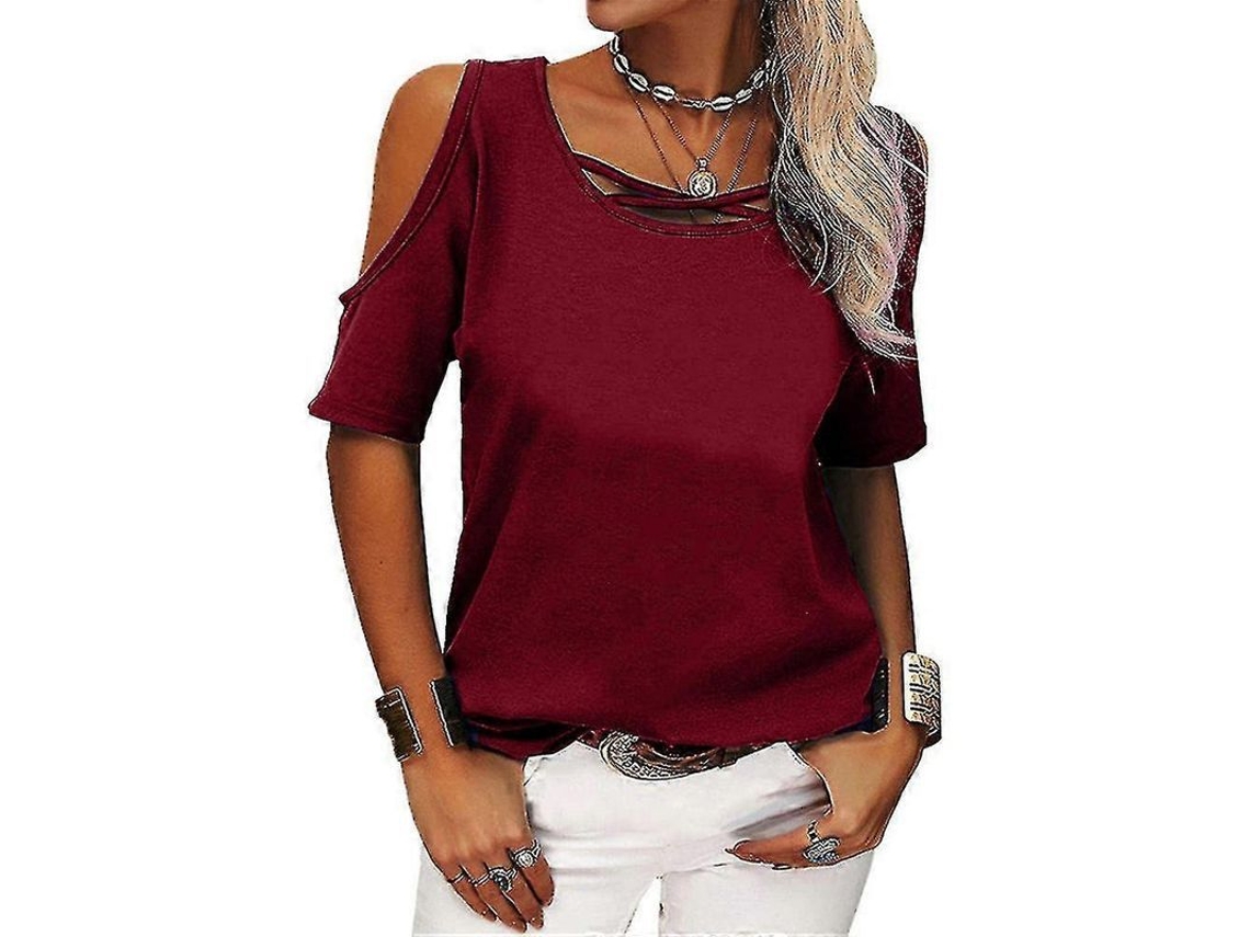 2026-blusa Casual Para Mujer Con Hombros Al Aire Manga Corta Verano Túnica Suelta Camiseta De Algodón