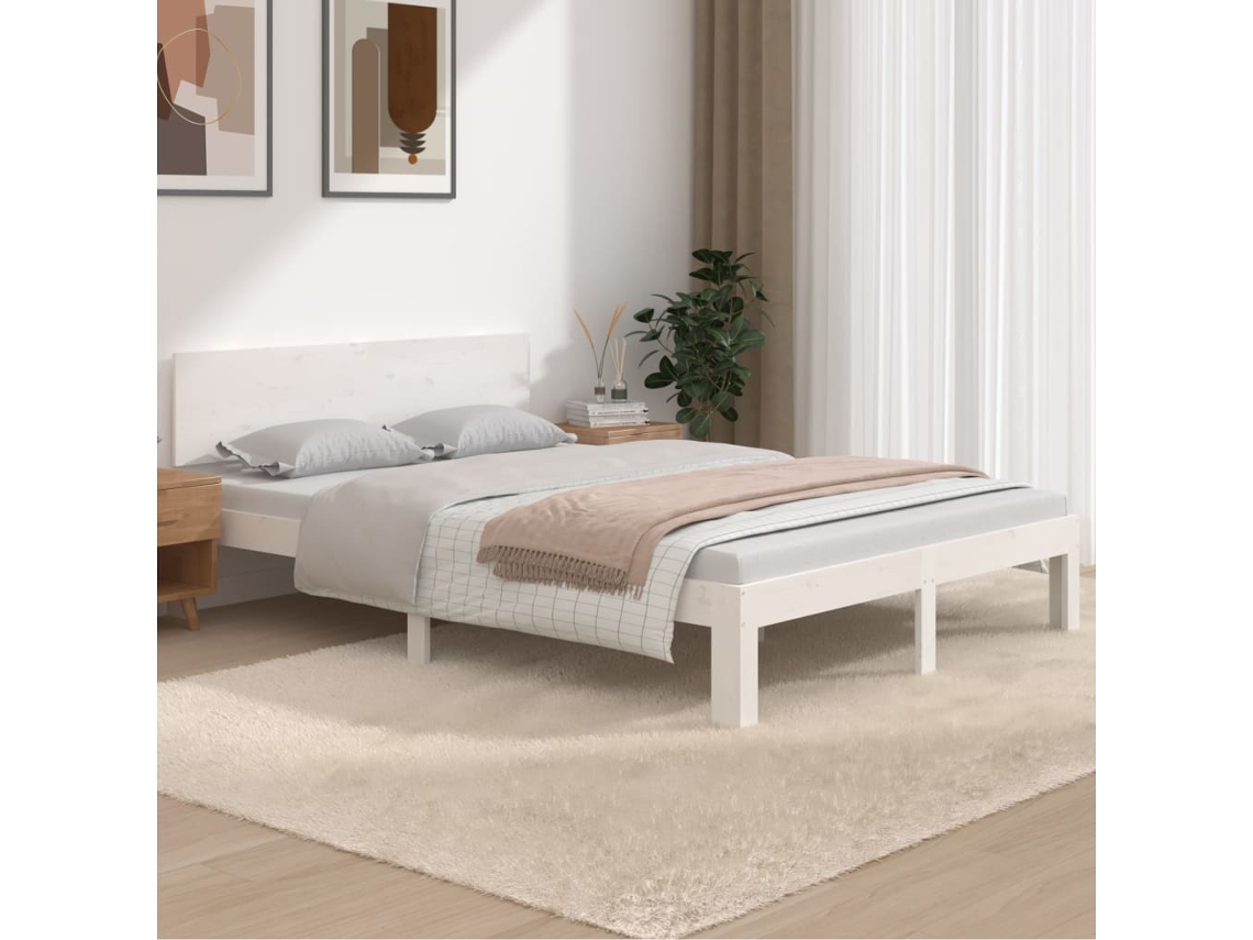 Marco de Cama de Matrimonio Madera Blanco (135x190cm)