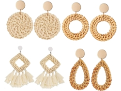 Pendientes Colgantes Bohemios De Ratán Trenzado, 4 Pares De Pendientes Para Mujer Y