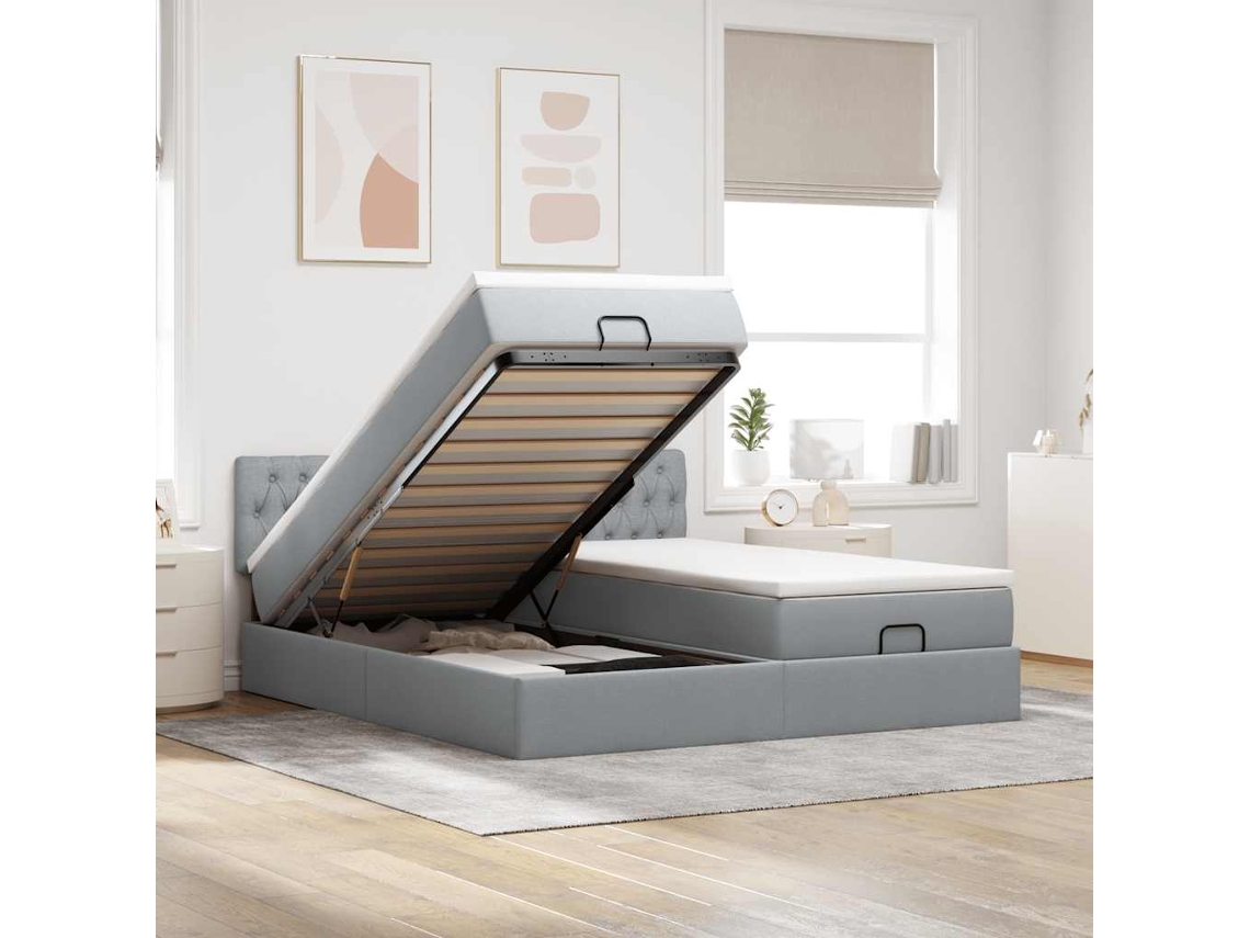 Estructura De Cama Otomana Colchones Tela Gris Claro 160x200cm