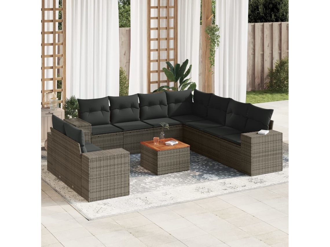 Conjunto de sofá de jardín de 10 piezas con cojines, ratán gris, DKD Home Decor