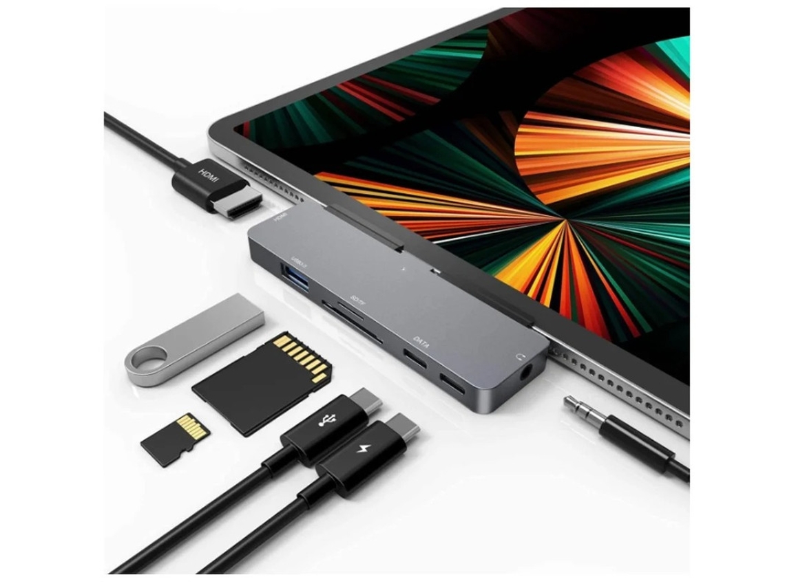 Concentrador USB C para iPad Pro 2018/2020/2021 1112 9 iPad Air 4 Adaptador USB C a HDMI 4K 7 en 1 Conector para auriculares de 3,5 mm Gris Bestvite