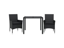 Maison Exclusive - Set Comedor Jardín 3 Pzas Cojines Ratán Sintético Vidrio Negro