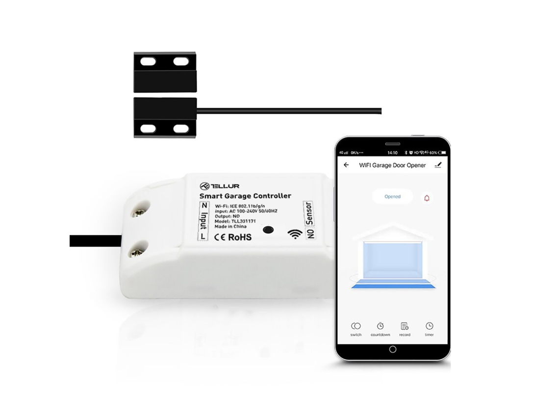 Kit de control de puerta de garaje Tellur Smart WiFi, blanco
