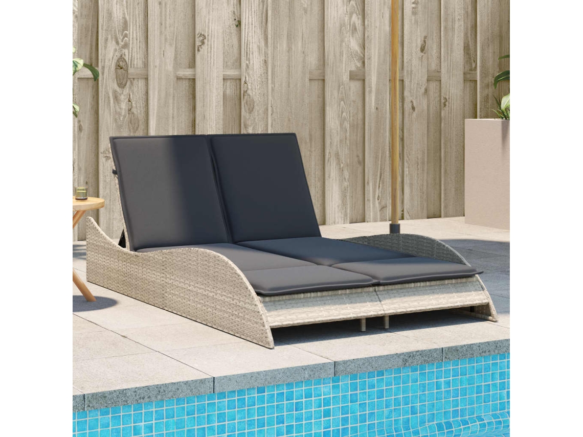 Tumbona HARLANV1 con cojines, 114x205x73 cm, mimbre, patas gris claro.