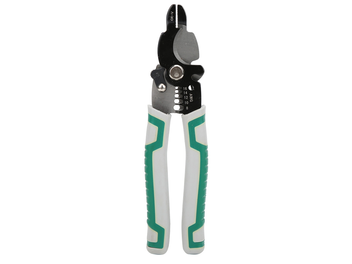Alicates Pelacables Multifuncionales Para Electricistas Con Orificio De Precisión Awg16-8, Acero Cr-v, Mango Antigoteo Y Cierre Seguro.