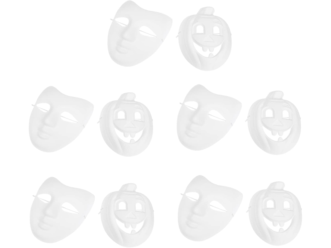 10 Máscaras De Papel Pulpa En Blanco Para Pintar, Set Para Halloween Y Cosplay.