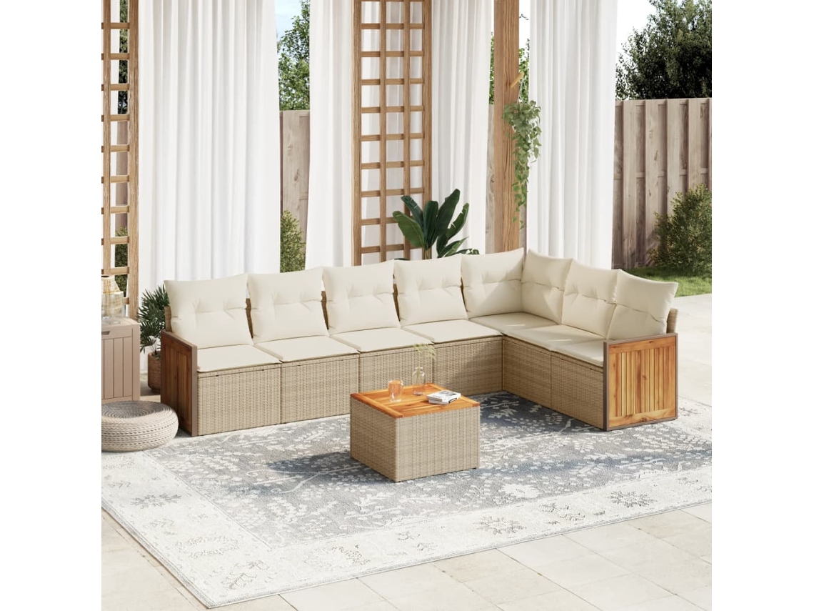 Conjunto de sofá de jardín con cojines, mimbre beige PE Dkd Home Decor
