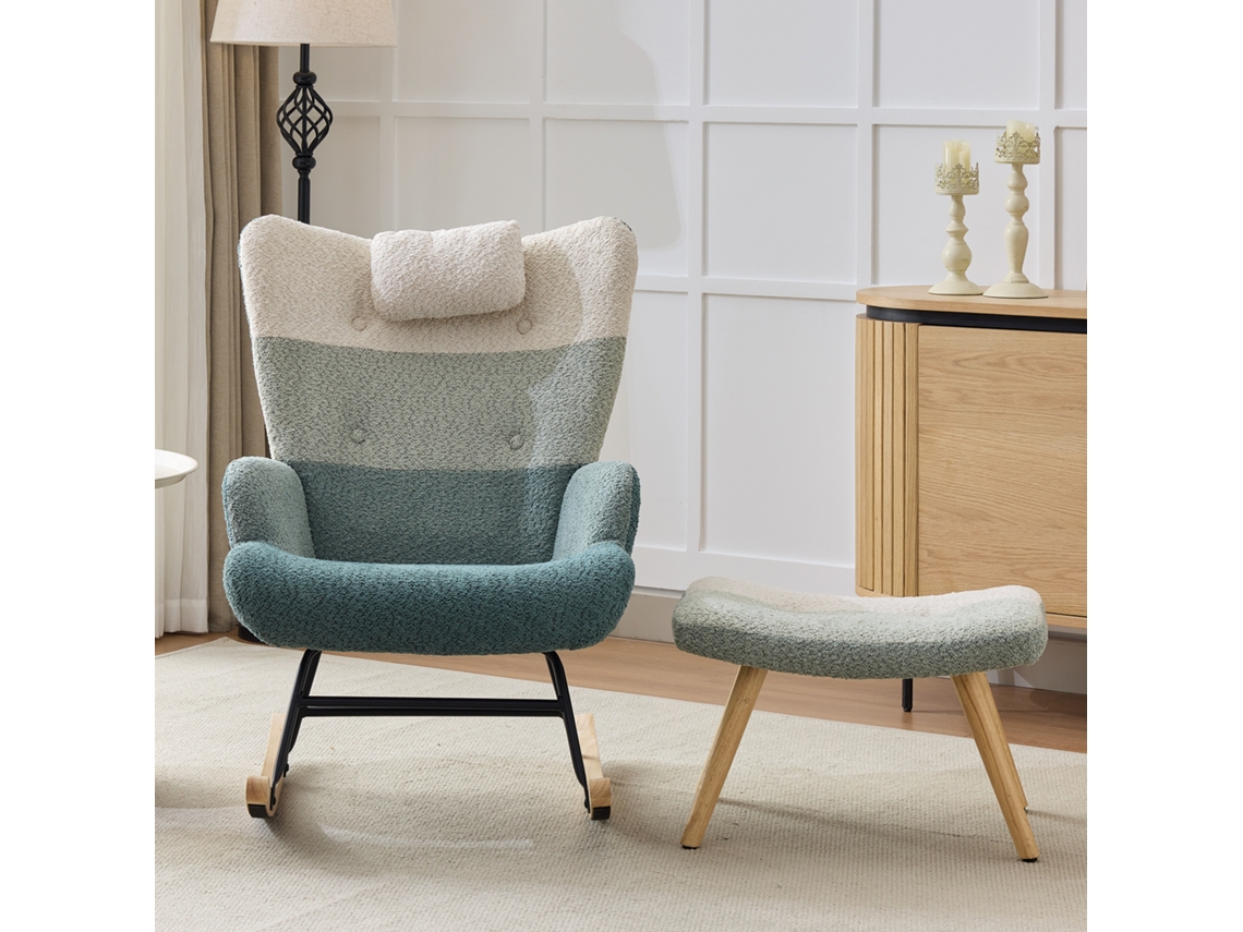 Mecedora De Patchwork De Bouclé Con Reposapiés, Cómoda Para El Salón.