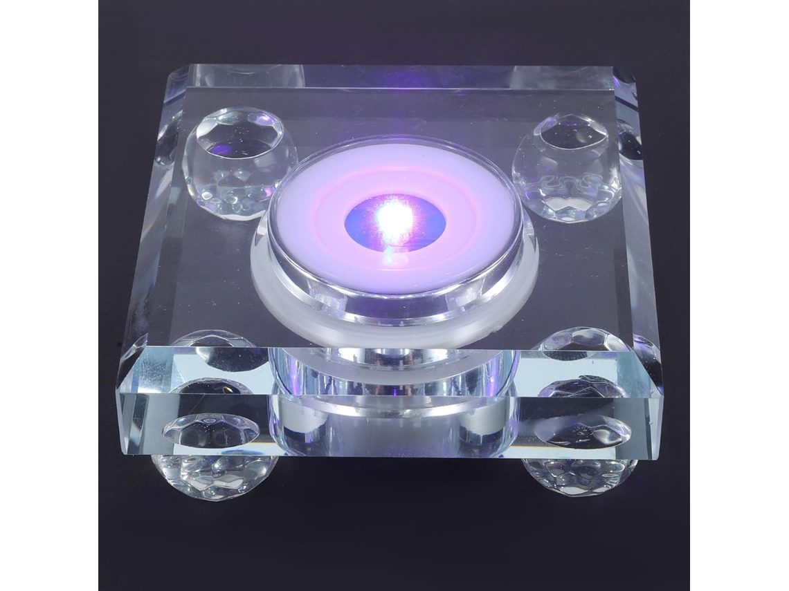 Led Cuadrada 80 Cristal Transparente Exhibición Multicolor Objetos Vidrio Lámpara Soporte Iluminado Base Luz ×