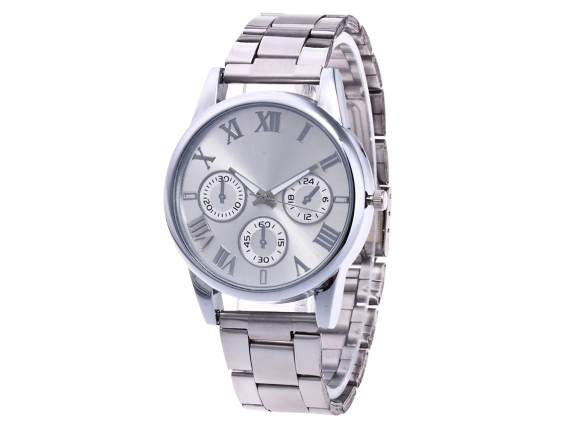 Reloj De Cuarzo Unisex Con Correa De Acero Dial Romanos Zhoulianfa Plata