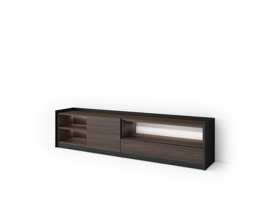 Mueble para TV, 207x37x50cm, para televisores de hasta 80'', LED, roble oscuro y negro.