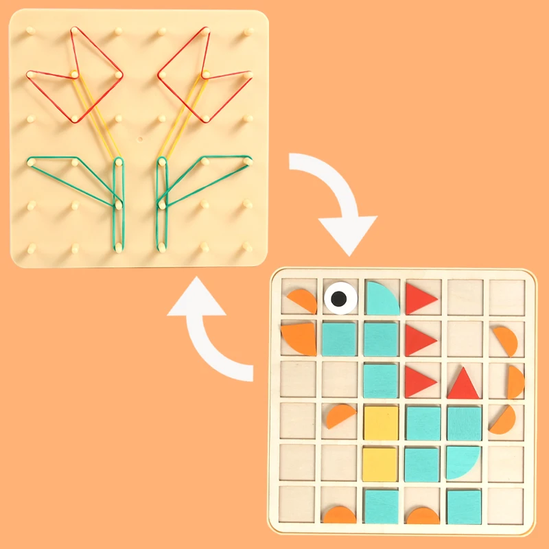 2 Em 1 Mosaico De Madeira Puzzle E Pegboard Set- Jogo De Quebra-cabeça Precoce, Montessori Idéias Educacionais