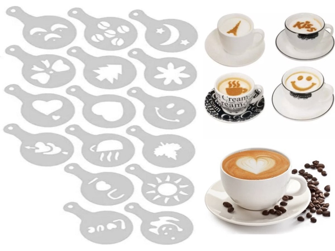 Juego De Plantillas Para Café Para Arte Latte, 16 Piezas