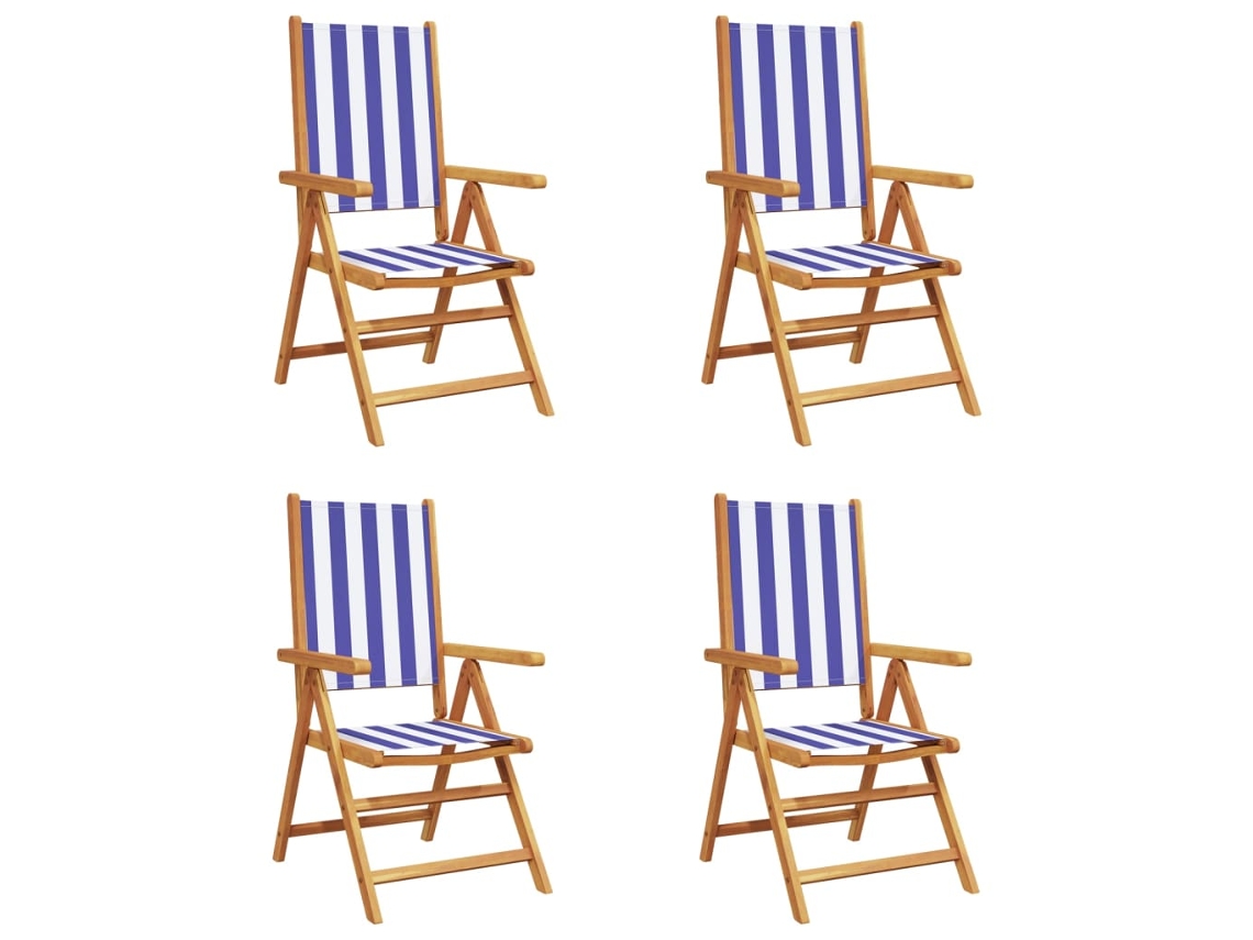 Maison Exclusive - Sillas Jardín Reclinables 4 Uds Madera Maciza Tela Azul Blanco