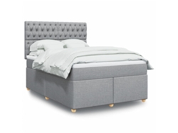 Cama Box Spring Con Colchón Tela Gris Claro 140x200 Cm