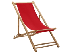 Tumbona Chaise Longue de Bambú y Lona Roja