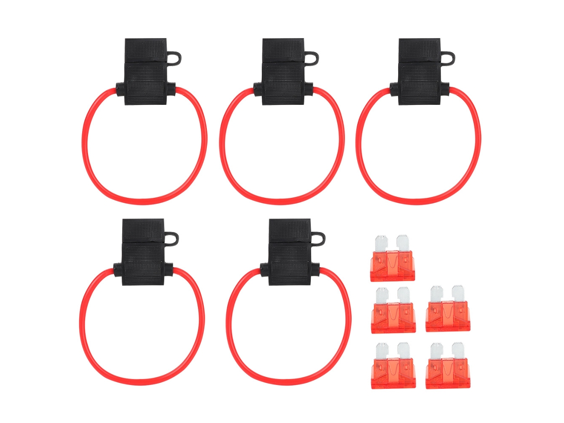Portafusibles En Línea De 5 Piezas Con 5 Fusibles De Cuchilla Atc/ato De 10 A Para Coche, Barco, Autocaravana - Negro