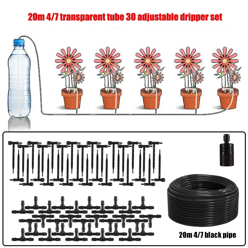 Kit de irrigação por gotejamento MDUG com mangueira de 20 metros e 30 reguladores