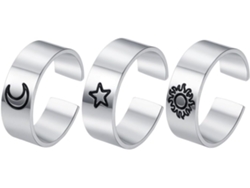Conjunto De 3 Anéis Femininos Retrô Em Aço Titânio, Ajustáveis E Abertos, Na Cor Prata.
