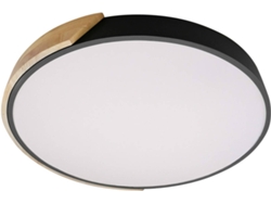 Plafón Led 24w Circular Madera Y Aluminio Ø418 Mm Cct Seleccionable Semi-dari Preto
