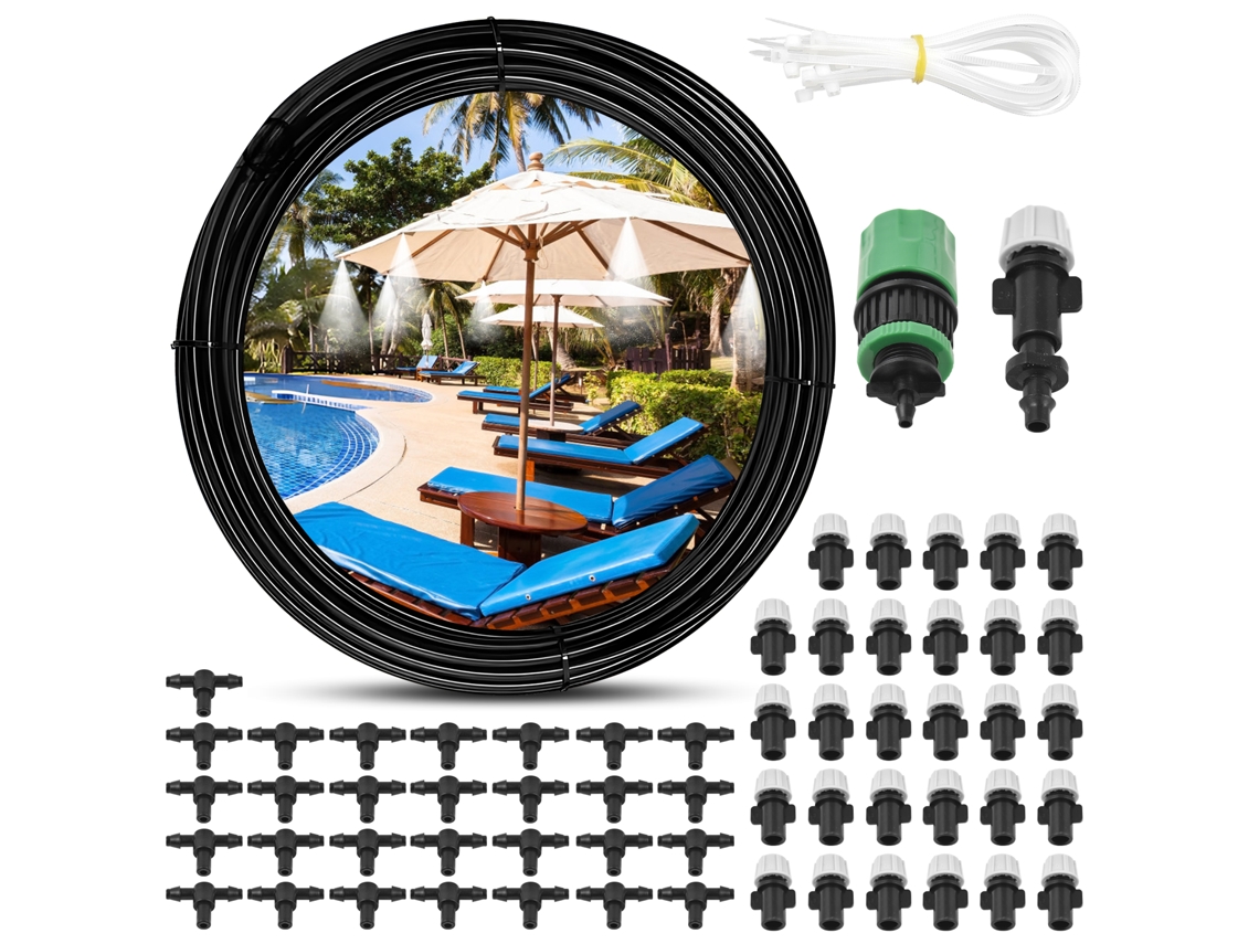 Sistema De Nebulización Exterior De 30 Metros Con 16 Boquillas De Latón, Nebulizador Para Patio, Jardín, Invernadero Y Terraza.