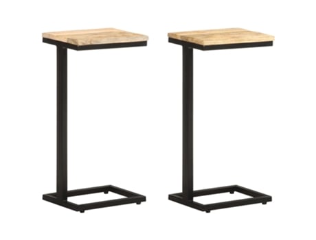 MAISON EXCLUSIVE Mesitas auxiliares 2 uds madera mango rugosa 31,5x24,5x64,5 cm