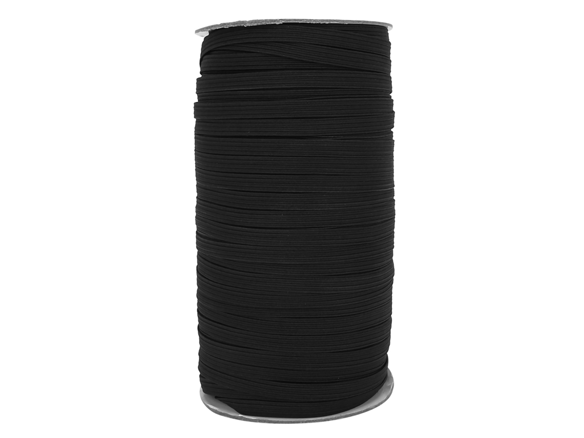 Cordón Elástico Plano De Látex Negro De 0,6 Cm Y 90 M Para Costura Y Manualidades Textiles.