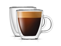 JILLIOPER Tazas de café espresso con aislamiento de doble pared, vasos de café espresso con aislamiento de doble pared de 150 ml con asa, juego de 2 tazas de ca