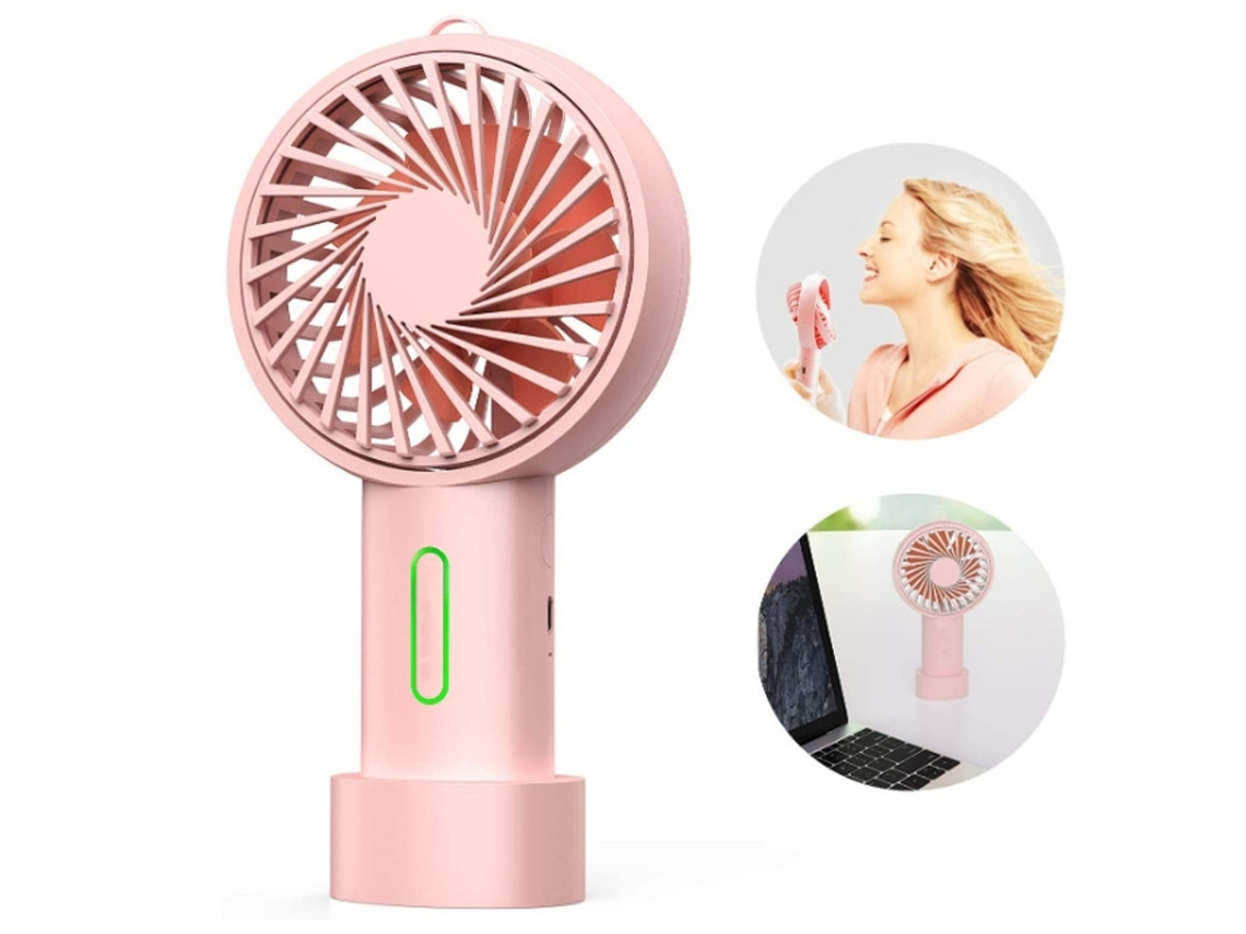 Ventilador de mano Mini ventilador de mano Ventilador portátil personal de 3 velocidades con ángulo ajustable Base extraíble Cable rosa Gusshious