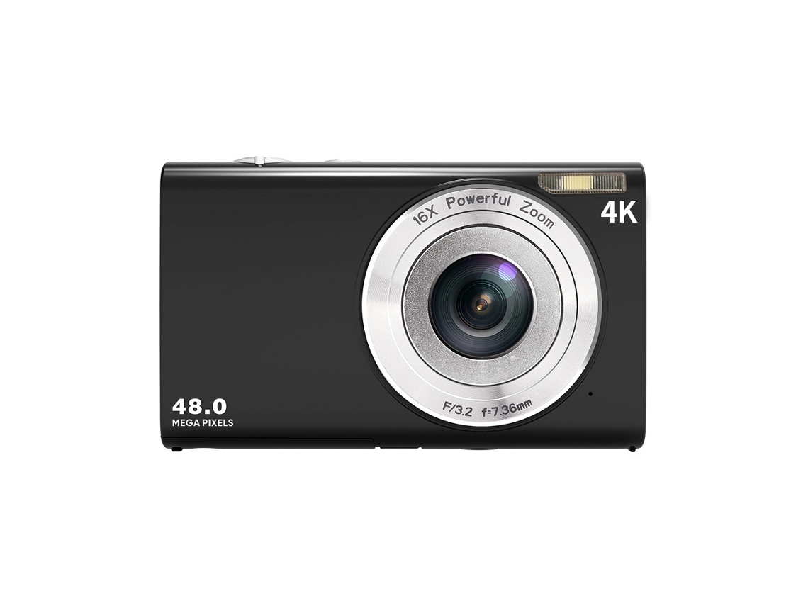 Cámara digital 4K con enfoque automático para vlogs, tarjeta de 32 GB, portátil y compacta de 48 MP (negro)