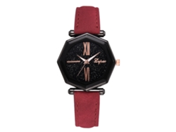 Relógio De Pulso Feminino Simples De Negócio Com Pulseira De Couro Pu Quartz Zhoulianfa (vermelho)