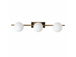 Aplique De Pared 3 Luces G9 Con Globos De Cristal Opal D11 Cm, Metal Dorado, Diseño Moderno