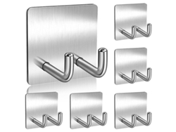 6 ganchos adhesivos de acero inoxidable de primera calidad para baño y cocina con doble gancho, resistentes hasta 15 libras.