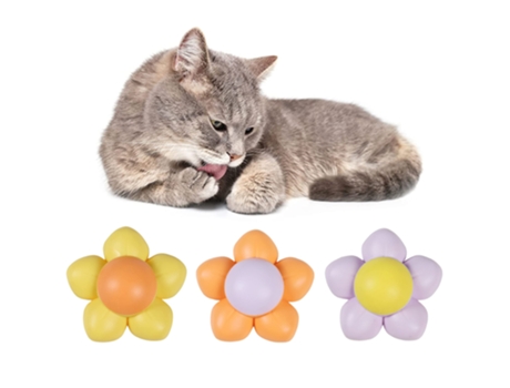Juego de 3 bolas de hierba gatera con forma de flor: morado, amarillo, naranja, morado, amarillo, naranja