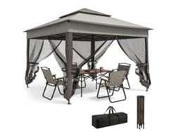 Cenador plegable de 3,3 x 3,3 m con 4 paredes, mosquitera y bolsa anti-UV, color gris.