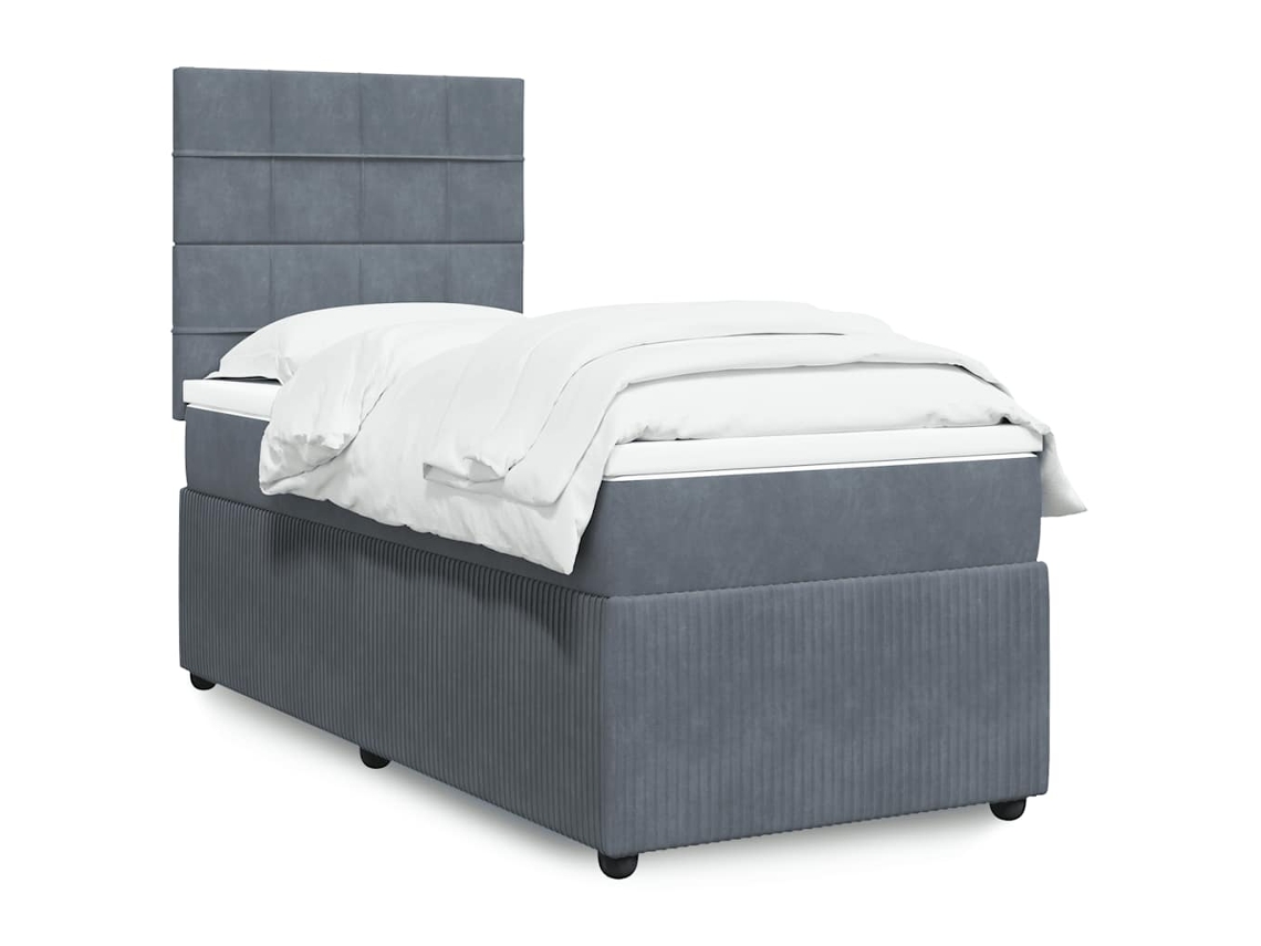 Cama Box Spring Con Colchón Terciopelo Gris Oscuro 90x200 Cm