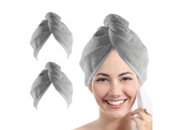 Toalla De Microfibra Para El Cabello Para Mujer, Paquete De 2, 25x66cm, Súper Absorbente, Secado Rápido, Turbante Gris
