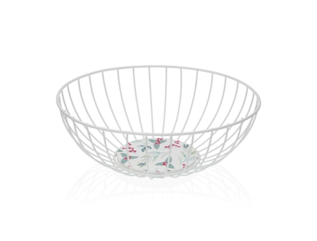 Frutero VERSA Acebo Blanco Metal Acero Madera MDF 28x10x28 cm