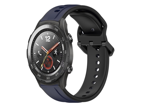 Correa de reloj inteligente para Huawei Watch 2 20 mm Bucle convexo de silicona bicolor (azul medianoche + negro)