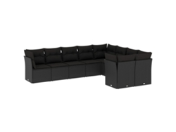 Conjunto 9 de sofás de jardín VIDAXL y cojines ratán sintético negro