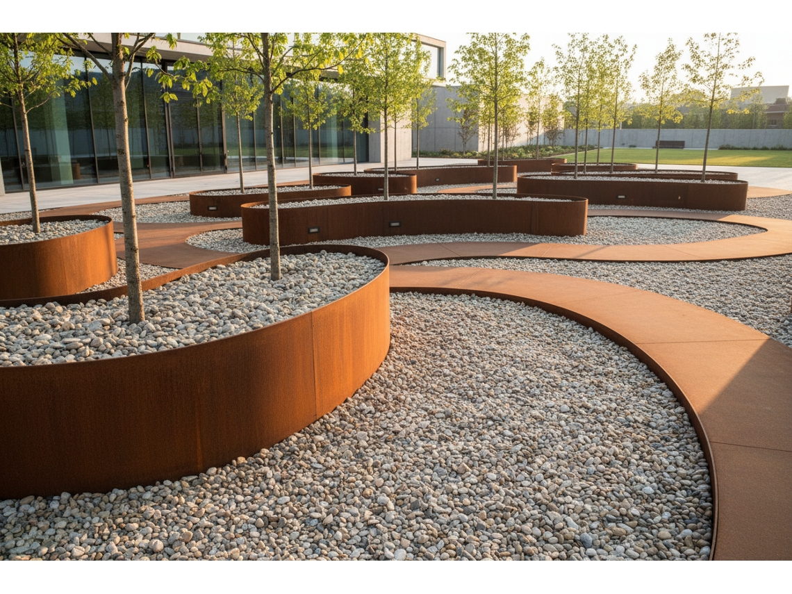 Borde circular de acero Corten Ø 150 cm / 10 cm / Redondeado