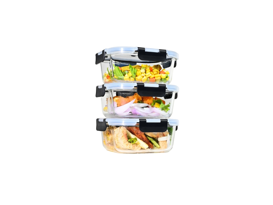 Recipientes de vidrio para almacenar alimentos, diseño hermético, aptos para microondas, 3 x 800 ml, Ma