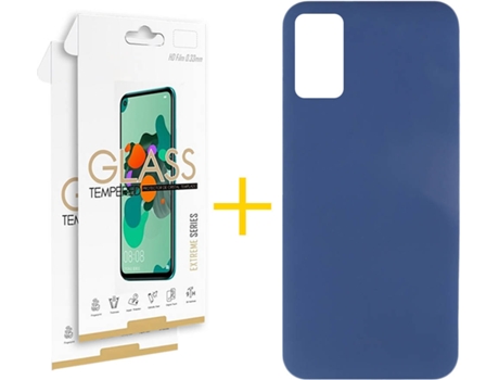 Funda y Protector 2x de Vidrio Samsung Galaxy A41 SKYHE Silicona Líquida Azul