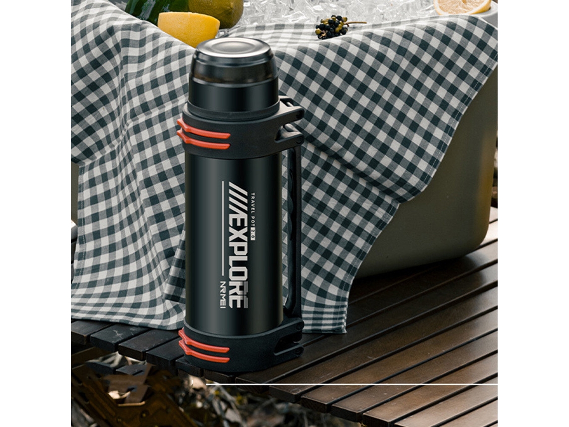 Negra Botella Térmica Acero Inoxidable 1200ml Gran Capacidad A Prueba Fugas Portátil Doble Pared Aislamiento Vacío Agua Caliente 72h Senderismo